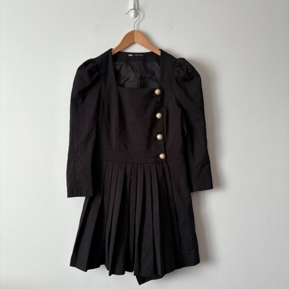 Zara Box Pleat Blazer Dress with Pearl Buttons Black Size Medium - Picture 6 of 10